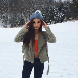 Green moto jacket with belt